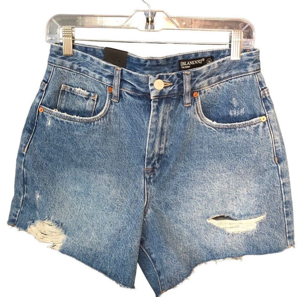 BlankNYC Womens The Perry Mom Short 28 Denim Cutoff Distressed High Waisted